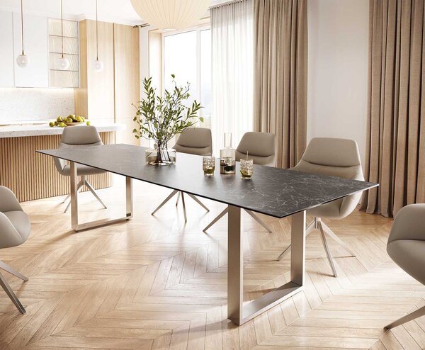 DELIFE Jídelní stůl Edge 300x100 keramika Laminam® Nero Greco antracitová nerezová ocel úzký