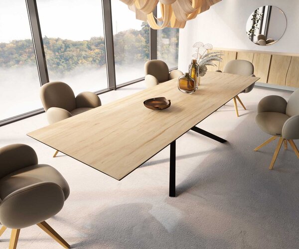 DELIFE Jídelní stůl Edge 300x100 keramika Laminam® Sabbia dubová křížová podnož černá