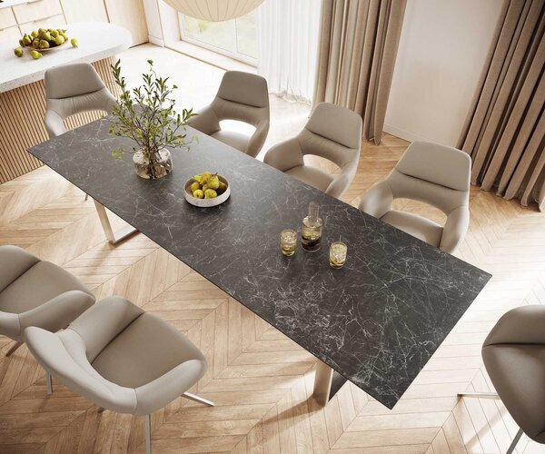 DELIFE Jídelní stůl Edge 300x100 keramika Laminam® Nero Greco antracitová nerezová ocel úzký