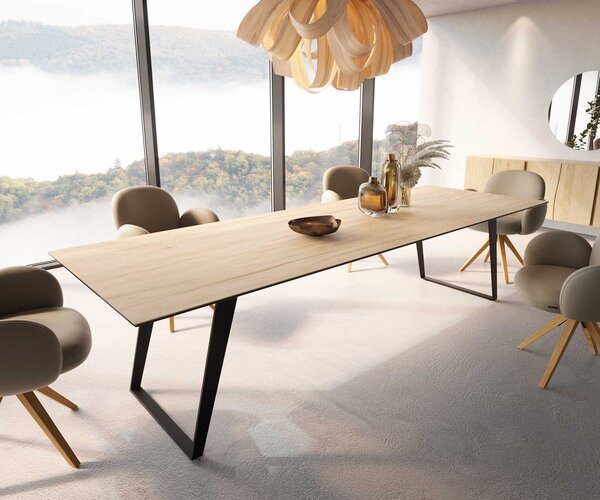 DELIFE Jídelní stůl Edge 300x100 keramika Laminam® Sabbia dubová barva kov šikmý černý