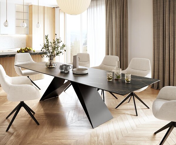 DELIFE Jídelní stůl Edge 300x100 cm keramika Laminam®Noir Desir hnědý V-středová podnož černá