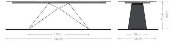 DELIFE Jídelní stůl Edge 300x100 cm keramika Laminam®Noir Desir hnědý V-středová podnož černá