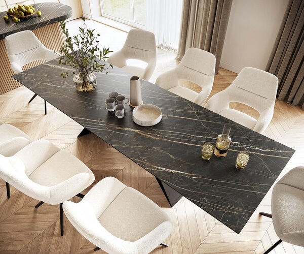 DELIFE Jídelní stůl Edge 300x100 cm keramika Laminam®Noir Desir hnědý V-středová podnož černá