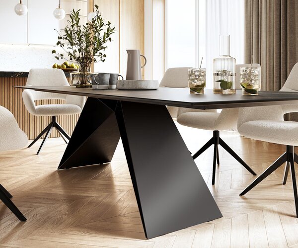 DELIFE Jídelní stůl Edge 300x100 cm keramika Laminam®Noir Desir hnědý V-středová podnož černá