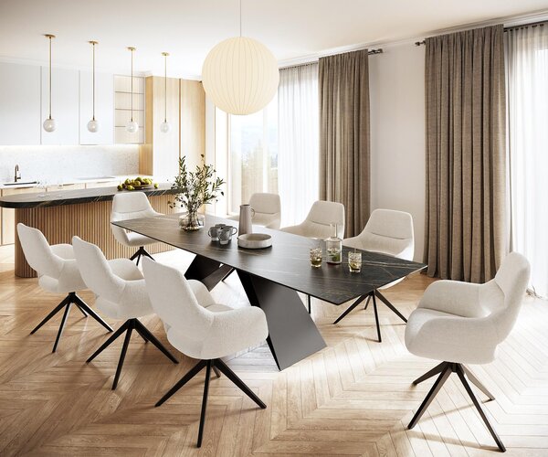 DELIFE Jídelní stůl Edge 300x100 cm keramika Laminam®Noir Desir hnědý V-středová podnož černá