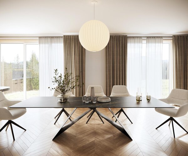 DELIFE Jídelní stůl Edge 300x100 cm keramika Laminam®Noir Desir hnědý V-středová podnož černá
