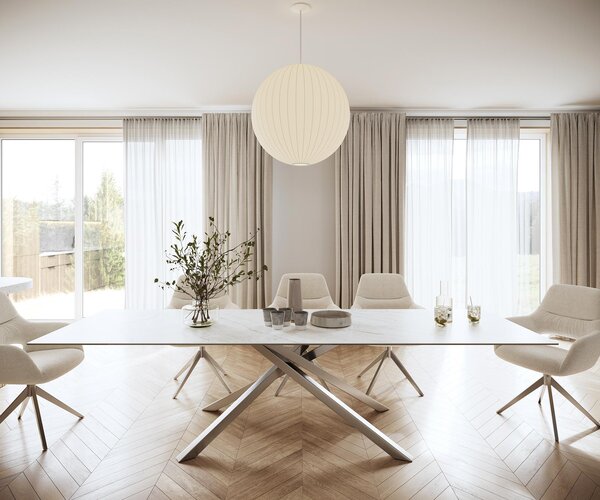 DELIFE Jídelní stůl Edge 300x100 cm keramika Laminam® Statuarietto bílá křížová podnož nerezová ocel