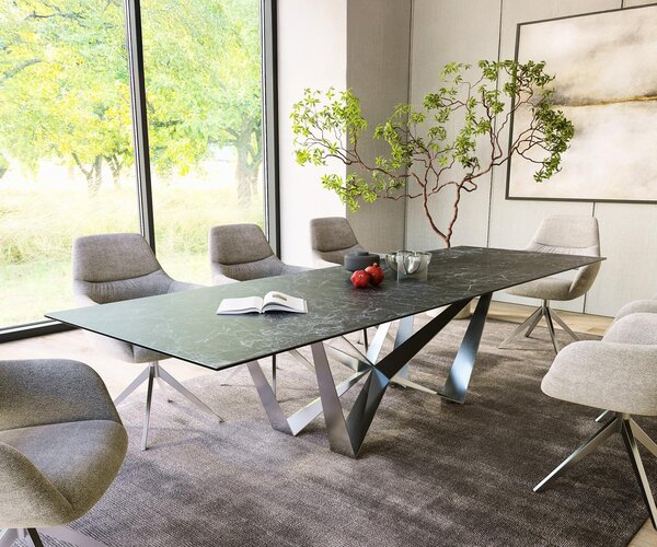 DELIFE Jídelní stůl Edge 300x100 cm keramika Laminam®Nero Greco antracitová Spider plochá ocel nerezová ocel