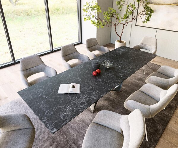 DELIFE Jídelní stůl Edge 300x100 cm keramika Laminam®Nero Greco antracitová Spider plochá ocel nerezová ocel