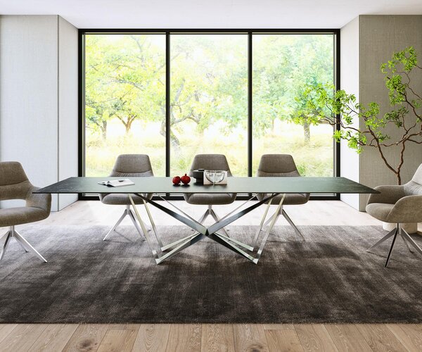 DELIFE Jídelní stůl Edge 300x100 cm keramika Laminam®Nero Greco antracitová Spider plochá ocel nerezová ocel