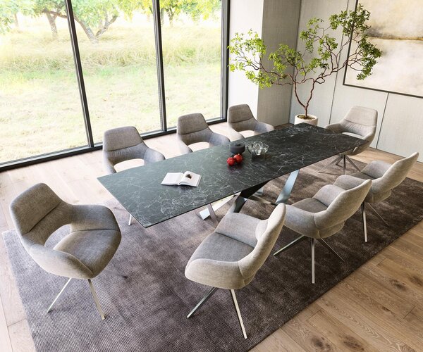 DELIFE Jídelní stůl Edge 300x100 cm keramika Laminam®Nero Greco antracitová Spider plochá ocel nerezová ocel