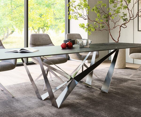 DELIFE Jídelní stůl Edge 300x100 cm keramika Laminam®Nero Greco antracitová Spider plochá ocel nerezová ocel