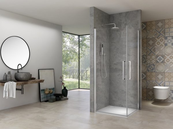 AVER DUE 95x95 Čiré Sprchová zástěna otevírací čtvercová