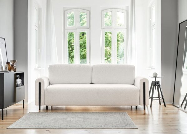 Krémová rozkládací/s úložným prostorem pohovka z textilie bouclé 244 cm Arcadova – ELTAP