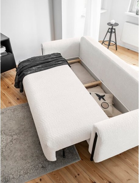 Krémová rozkládací/s úložným prostorem pohovka z textilie bouclé 244 cm Arcadova – ELTAP