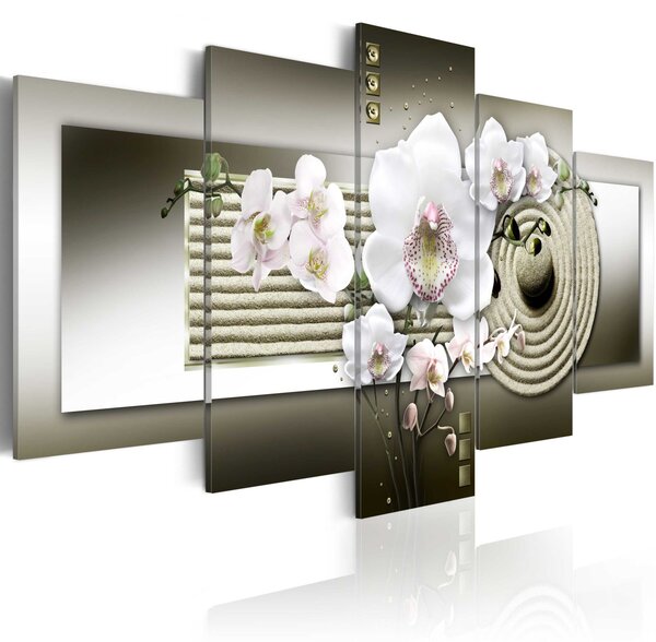 Obraz - Orchidejová a zenová zahrada v šedi 100x50