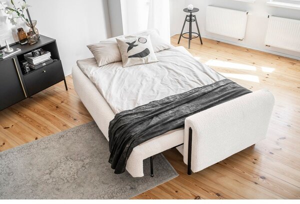 Krémová rozkládací/s úložným prostorem pohovka z textilie bouclé 244 cm Arcadova – ELTAP