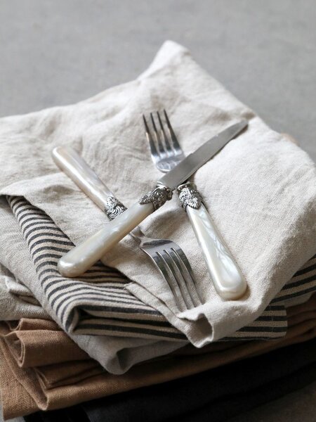 Set 4ks béžovo-černý pruhovaný lněný ubrousek - 40*40cm - Chic Antique