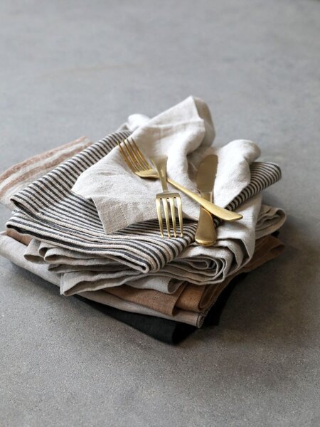 Set 4ks béžovo-černý pruhovaný lněný ubrousek - 40*40cm - Chic Antique