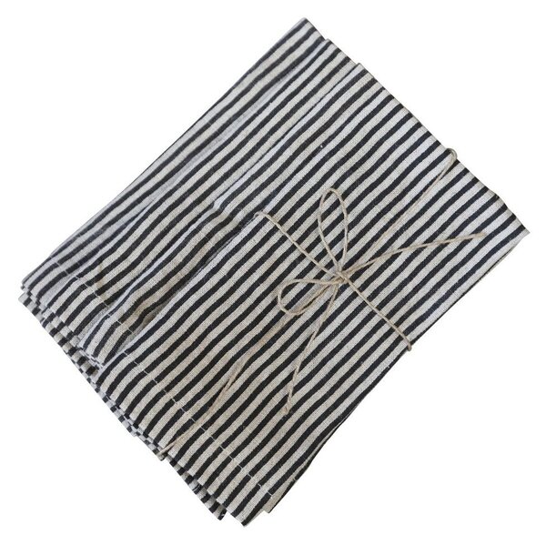 Set 4ks béžovo-černý pruhovaný lněný ubrousek - 40*40cm - Chic Antique
