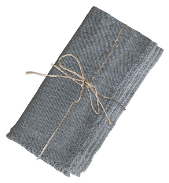 Set 4ks šedý lněný ubrousek s roztřepenými okraji - 40*40cm - Chic Antique