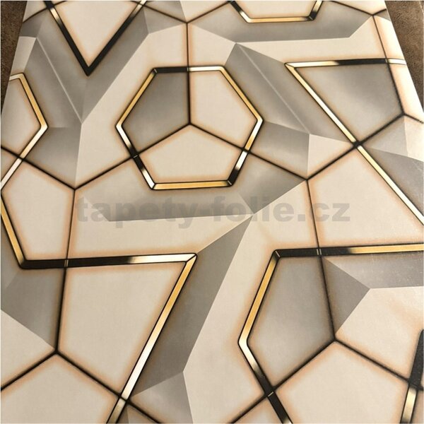 Samolepící tapety 45 cm x 10 m IMPOL TRADE 9622, 3D geometrický vzor šedo-zlatý tmavý, samolepící tapety