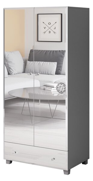 Skříň dvoudveřová se zásuvkou Bellagio 18 - šedý mat / Zrcadlo