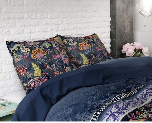 Bavlněné francouzské povlečení 200x220 cm – Paisley Blue (modrý kašmírový vzor)