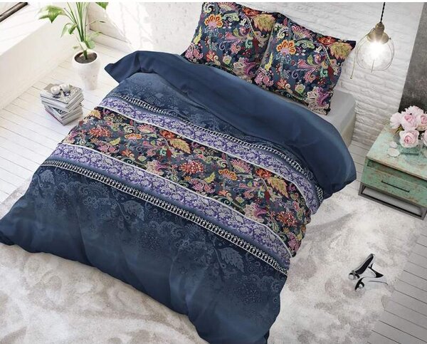 Bavlněné francouzské povlečení 200x220 cm – Paisley Blue (modrý kašmírový vzor)