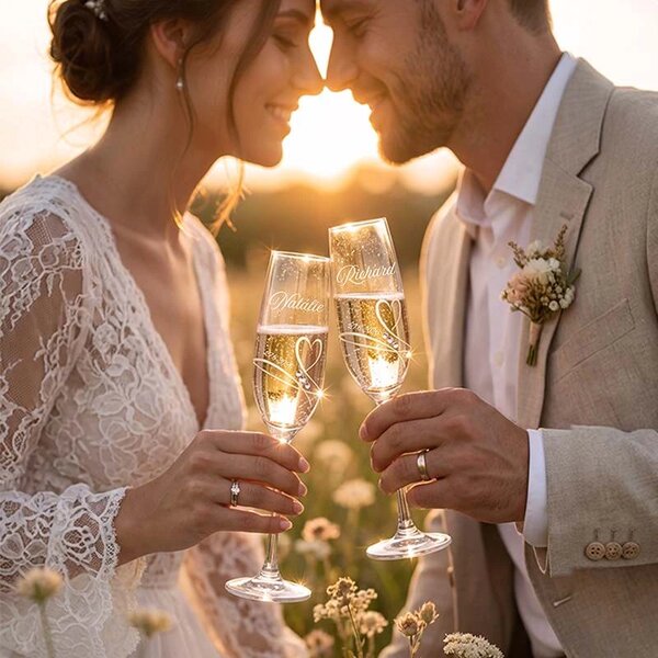 Svatební skleničky na sekt Diamante Romance s krystaly Swarovski 2 ks
