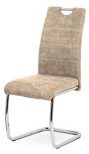 Jídelní židle - krémová látka Cowboy v dekoru broušené kůže, kovová chromovaná podnož HC-483 CRM3