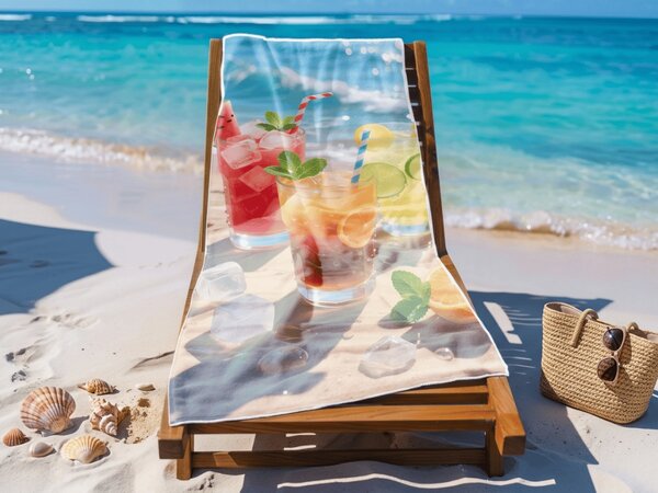 Rychleschnoucí XL plážová osuška COLD DRINKS barevná 100 x 180 cm, 100% mikrovlákno