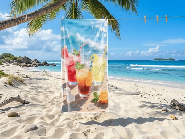 Rychleschnoucí XL plážová osuška COLD DRINKS barevná 100 x 180 cm, 100% mikrovlákno