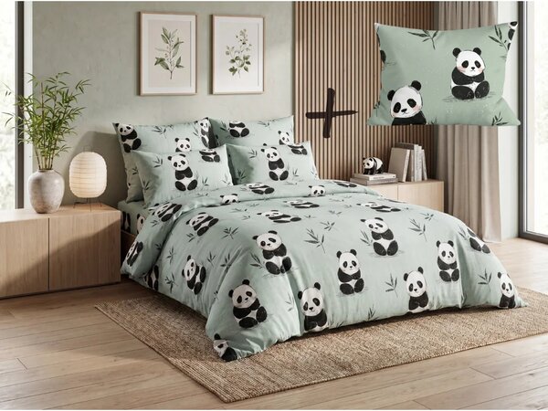 Sada povlečení z mikrovlákna PANDA RELAX mentolová + povlak na polštář 50 x 70 cm ZDARMA