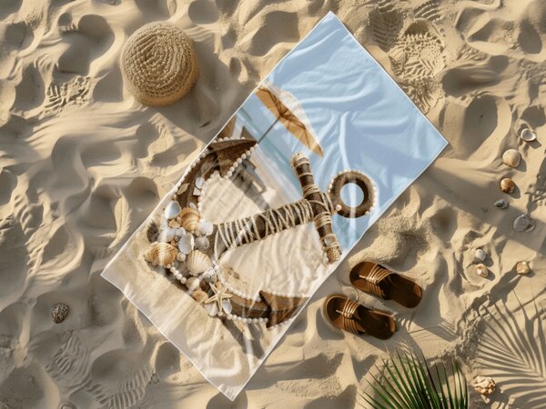 Rychleschnoucí plážová osuška ANTIC ANCHOR barevná 70 x 140 cm, 100% mikrovlákno