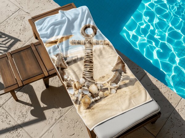 Rychleschnoucí plážová osuška ANTIC ANCHOR barevná 70 x 140 cm, 100% mikrovlákno