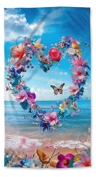 Rychleschnoucí plážová osuška FLOWER LOVE barevná 70 x 140 cm, 100% mikrovlákno