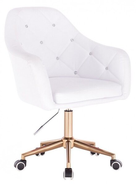 LuxuryForm DESIGN Křeslo ROMA na zlaté podstavě s kolečky - bílé