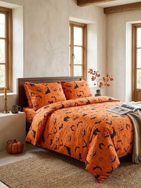 Sinsay - Sada ložního prádla s halloweenským motivem - oranžová