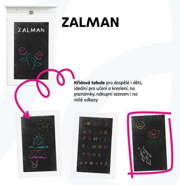 KONDELA Skládací stůl na zeď, s křídovou tabulí, bílá, ZALMAN