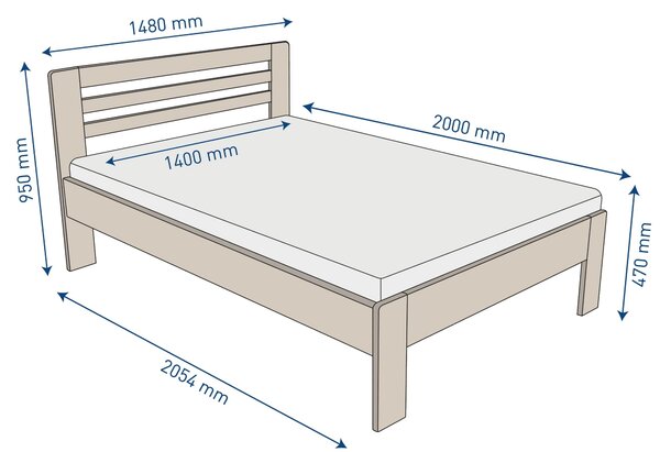 Celomasivní postel Jona, provedení: 140x200 cm, Buk, BO 102, Bez úprav