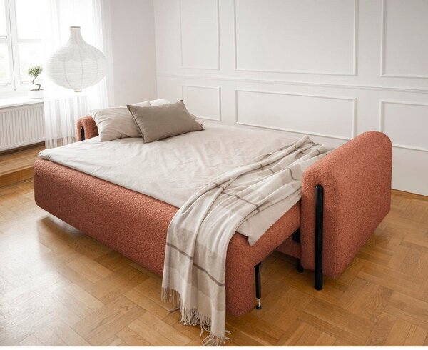 Rozkládací/s úložným prostorem pohovka z textilie bouclé v terakotové barvě 244 cm Arcadova – ELTAP