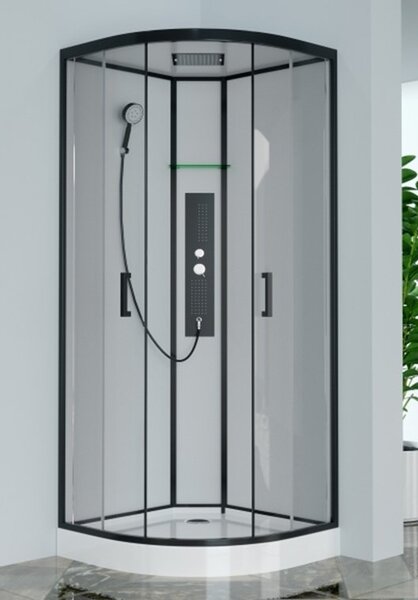 GLASS 90x90x225 Černý Masážní sprchový box čtvrtkruhový