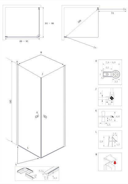 Sprchová zástěna 90x85, oboustranně otevírací, čirá, chrom - ALFA DUE