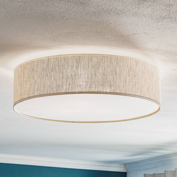 Eko-Light Stropní světlo Leano, šedé, plátěný potah, Ø 50 cm, stmívatelný, Hliník / šedá / zinek, Obývací pokoj / jídelna, Textil / tkanina / hedvábí, Moderní