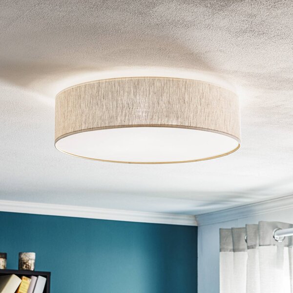 Eko-Light Stropní světlo Leano, šedé, plátěný potah, Ø 50 cm, stmívatelný, Hliník / šedá / zinek, Obývací pokoj / jídelna, Textil / tkanina / hedvábí, Moderní