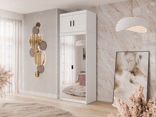 Dvoudveřová šatní skříň Melen 2D se zrcadlem + nástavec, Barva: dub lefkas 5903211403811