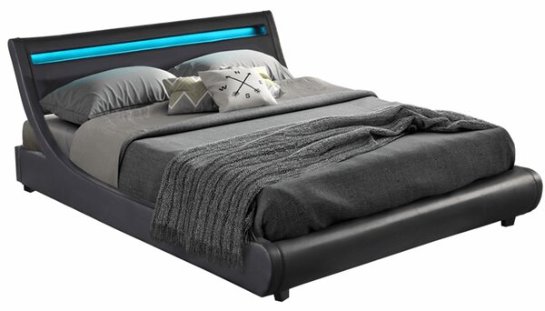 KONDELA Manželská postel s RGB LED osvětlením, černá, 180x200, FELINA