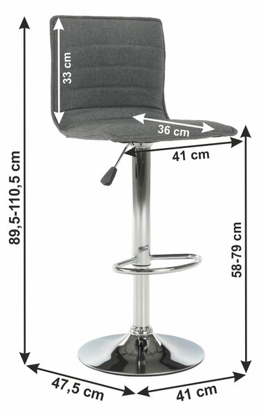 Barová židle, šedá / chrom, PINAR