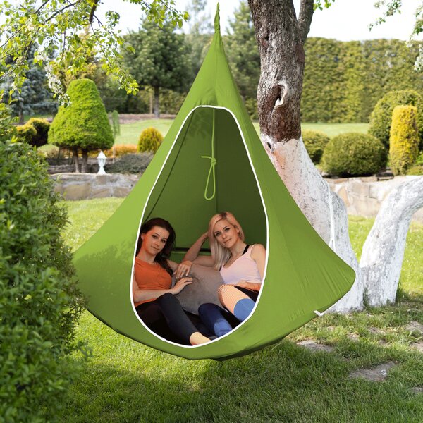 KONDELA Závěsné houpací křeslo, zelená, KLORIN NEW KLASIK CACOON HAMMOCK